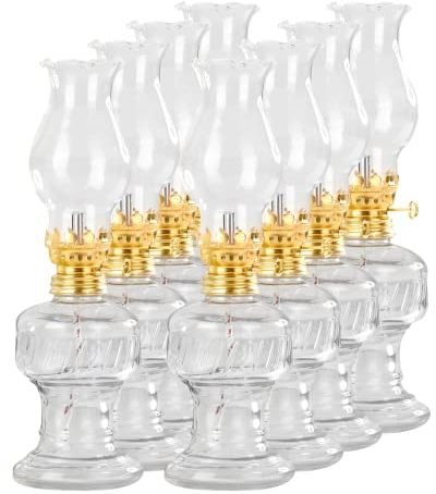 Chaps Merchandising GmbH 8X Öllampe aus Glas mit Goldener Drehfassung 21 cm | Petroleumlampe mit Baumwolldocht | Perfekt für die Ideale Hochzeit | Oil Lamps Perfect for The Wedding Day