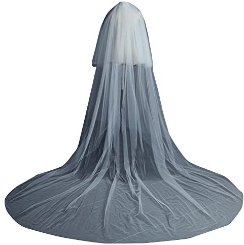 DAIHAN Einfache Schleier-Braut-Hochzeit Langes Abendkleid Schleppe Tüll Hochzeit Brautschleier 2-stufiger Tropfenschleier in Kathedralenlänge mit Metallkamm Beige 2-Tier