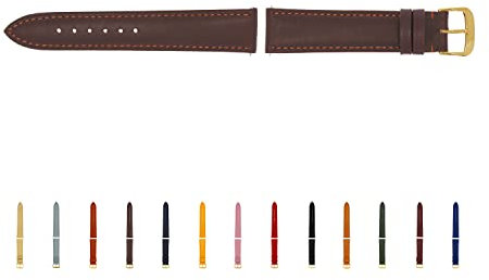 SELVA Uhrenarmband, 14-24 mm, Leder, zum Wechseln, Ersatzarmband für Smartwatch, made in Germany, Größe:16 mm, Farbe:Mokka mit goldener Schließe