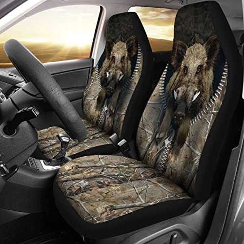 Sitzbezüge Set Universal Jagd 3D-Wildschwein-Reißverschluss-Camouflage-Hintergrund Autositzbezug Universell Passende Autositzbezüge Für Autos, Lastwagen, 52x138cm