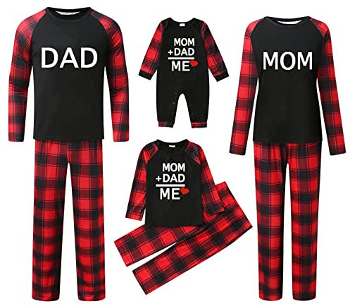 Kobilee Pigiami Natalizi per Tutta la Famiglia Curvy Comode Cotone Pigiama Natalizio Caldo Due Pezzi Grinch Pigiama Natale Famiglia Invernale Manica Lunghe Tartan Pigiama Famiglia Coordinati