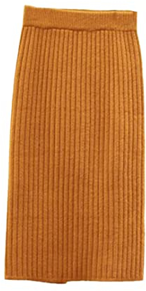 Frauen Herbst Bleistift Strickrock Hohe Taille Warm Stricken Gerippte Röcke Weibliche Winter Party Röcke Yellow 58cm One Size