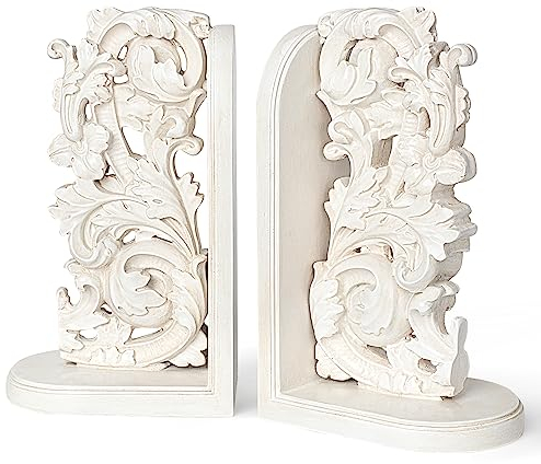 AELS Robuste Buchstützen im Vintage-Stil, dekorative Buchstützen für schwere Bücher, einzigartige rustikale Buchstützen, für Regale, Stopper für Bücher/Filme/CD, Bauernhaus-Dekoration, Used-Look, Weiß