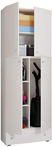 VCM Holz Besenschrank | 6 Fächer | Maße: H. 200 x B. 70 x T. 39 cm | Haushaltsschrank | Mehrzweckschrank | Extra Schublade - Lona