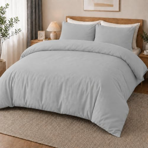 MOONLIGHT20015 King Size Duvet Cover Sets Premium Silver Bedding Sets | Brushed Microfibre Quilt Cover with 2 Pillow Cases, Breathable Solid Soft Bed Set, Machine Washable - Home and Hotel Quality