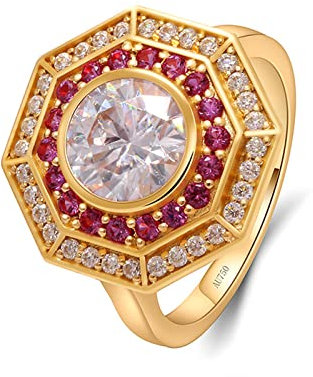 Daesar Eheringe Rotgold 585, Verlobungsring Damen Achteck mit 1.5ct Laborgezüchteter Diamant Rosegold Ringe Frauen Nickelfrei Gr.53 (16.9)