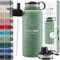 Gourde Inox Isotherme ACTIVE FLASK 1l/500ml sans BPA + Paille (3 Bouchons) | Bouteille d’eau Acier Inoxydable Isolée, Thermos Réutilisable | Camping Velo Sport Running Randonnée Enfant, Café The