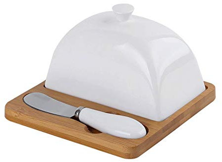 SISWIM Butterdose Keramischer Butterhalter, weißer keramischer Butterschale mit Fräser Messer, Untertasse mit Porzellandeckel, Butterhalterplatte mit Abdeckung Butterglocke