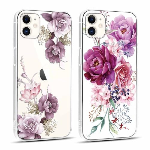 Yoedge 2 Stück Durchsichtig Handyhülle für iPhone 11 Hülle, Transparent Blumen Muster Frauen Mädchen Aesthetic, Handyhülle Dünn Weich Schlanke Silikon Slim TPU Stoßfest Schutzhülle für iPhone 11 6,1