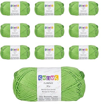 SMUMS 100% Mercerized Cotton Crochet Wool | 50gr x 10 Balls for Knitting Yarn | Soft Amigurumi Yarn (1010 LAVN Green)
