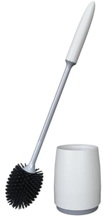 LENAOBEN Klobürste Silikon, Elegante Klobürste mit schlichtem Halter, Toilettenbürste mit Schnell Trocknendem Halter, Flexible Silikon Toilettenbürste für Toilette(Weiß)