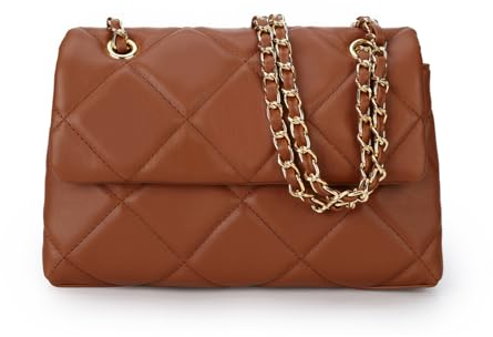 Gladdon Handy Umhängetasche Damen Gesteppte Handtasche Crossbody Taschen Vegan Leder Schultertasche mit Kartenschlitz Verstellbar Abnehmbar Schultergurt,Braun