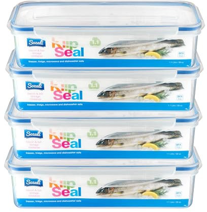HOMESHOPA Rectangular Bacon Storage Containers, 4 Pack 1.1 Litre Plastic Leakproof Food Storage Container with Lids, BPA Free Stackable & Airtight Food Boxes Microwave & Freezer Dishwasher Safe