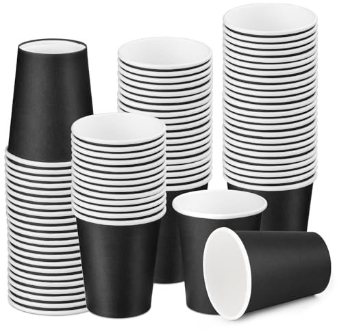 MASPHY 100 Stück 240ml Schwarz Einweg-Pappbecher, 8 oz Kaffeebecher Einweg, Heißgetränkebecher, Kaltgetränkebecher, Einwegbecher für Kaffee, Tee und Erfrischungsgetränke