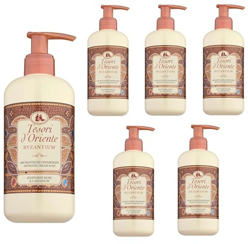 Tesori d'Oriente Cremeseife 'Byzantium' 6x300 ml Flüssigseife Handseife aromatische Flüssigseife schwarze Rose und Labdanum, Wellness-Rituale für Körper & Sinne