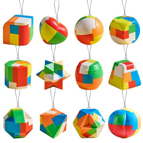 12 Pcs Mini Puzzle Cube,Brain Teasers Puzzles Lock Toy Cubes Keyring Set,IQ Challenge Puzzle Smart Games for Kids Adults Birthday Gifts Easter Egg Party Bag Fillers
