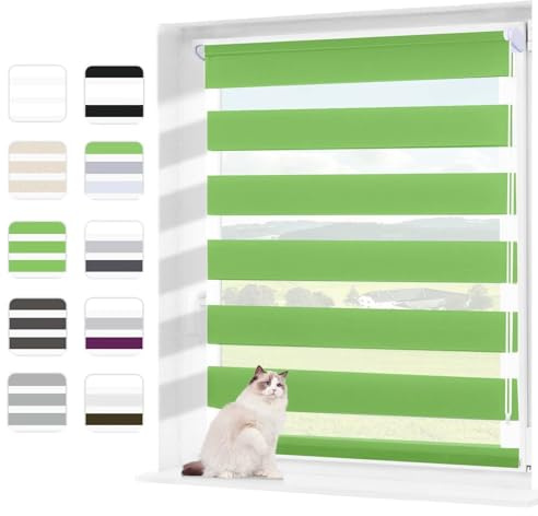 Wudomi Doppelrollo Klemmfix ohne Bohren Grün 80x150cm(BxH),Lichtdurchlässig und Verdunkelnd Duo Rollo,Klemmrollo Seitenzugrollo für Schlafzimmer, Badezimmer, Wohnzimmer Fenster und Tür