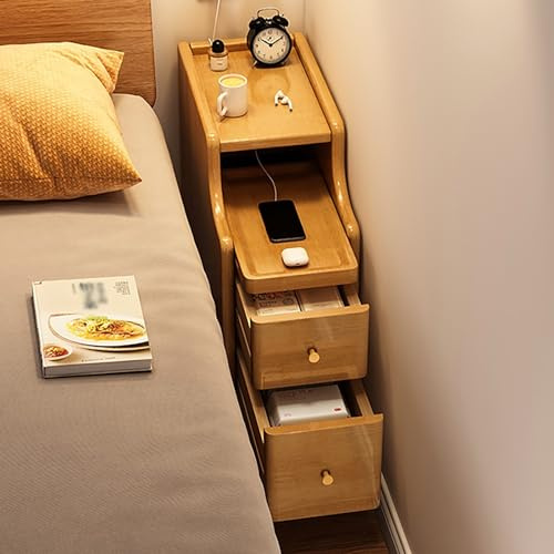 ZDMZR Schmaler Nachttisch aus Massivholz mit Schublade (20cm/8in)