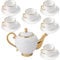 Set da tè vintage in ceramica da 19 pezzi, con teiera, tazza e piattino, set di teiera pomeridiana da donna (18, corda dorata) (18, cavo oro)