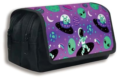 Shamoparty Magie Federmäppchen, Erweiterbar Mäppchen Teenager mit Großer Fächer, Federmäppchen Für Kinder Junge Studenten Erwachsene Federtasche,Süße Alien Planet-Cover[G]