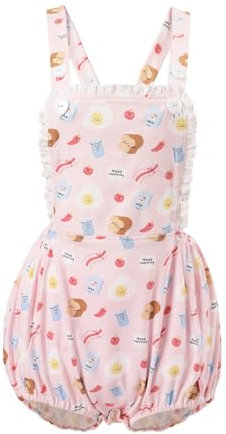 CutiePlusU Cotone Bottone Cavallo Adulto Onesie Rompers Salopette Pigiama - Colazione Party 4XL