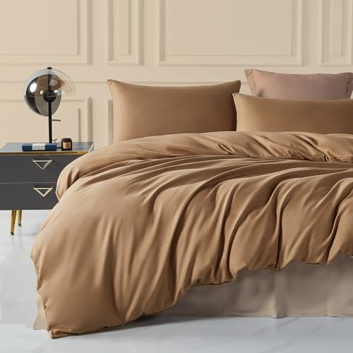 Boqingzhu Bettwäsche 155×220cm Braun Taupe Khaki Uni Weich Angenehm Microfaser Bettwäsche Set Bettbezug und 2 Kissenbezüge 80x80 cm mit Reißverschluss
