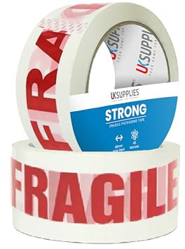 UK SUPPLIES LIMITED Fragile Packaging Tape (All Pack Sizes) 48MM X 66M Strong Secure Sticky Adhesive Durable Parcel Sealing Tape for Packing Boxes & Moving Houses (Pack of 2 Standard Tape)