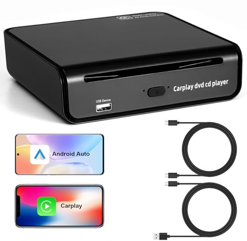 FLWLKEJI Tragbarer externer USB/Typ-C-CD-DVD-Player für das Auto mit integriertem kabellosem CarPlay und Android-Auto-Adapter, CarPlay-DVD-Player für Fahrzeuge, Fabrik oder Aftermarket-Radio mit