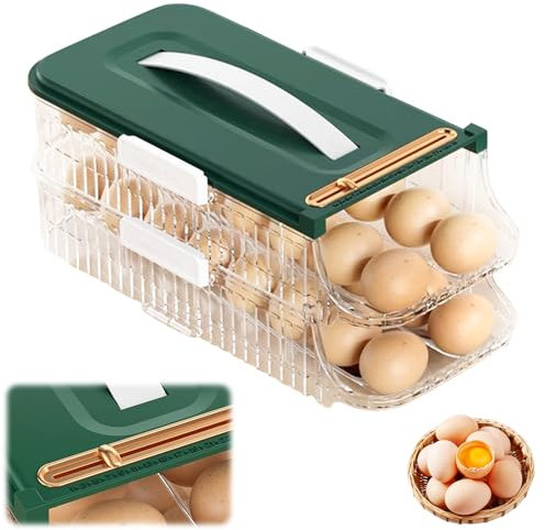 Eierhalter Kühlschrank, Doppelter Automatischer Eierhalter, Zweireihig Eier Aufbewahrung Kühlschrank, Eier Kunststoff Schubladen, Egg Box Ordnungssystem Platzsparende Eierbox für Küche und KüHlschrank