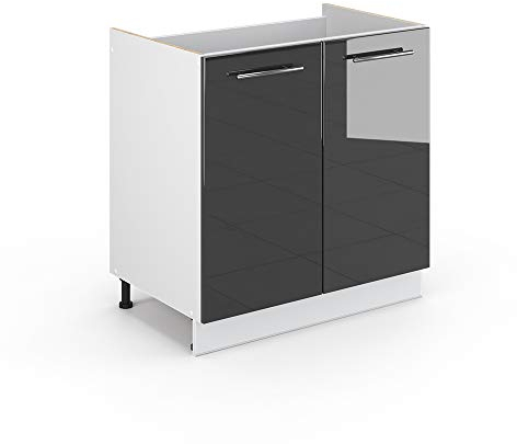 Vicco Spülenunterschrank Fame-Line, Anthrazit Hochglanz, 80 cm