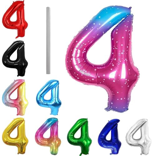 Geburtstag zahlen Luftballon 4 jahre-Pink Blau XXL Jumbo Folienballon 40 Zoll – 101 cm Luftballons 4 Geburtstag Junge Mädchen Babyparty Geburtstagsdeko Jubiläumsparty Dekoration