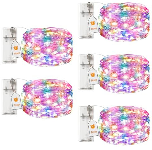 btfarm 5 Pack Fairy Lights Battery Operated with Timer, 2M 20LED Mini Sliver Wire String Lights Waterproof, Small DIY Christmas Lights Indoor for Bottle Bedroom Party Tree, Coloured