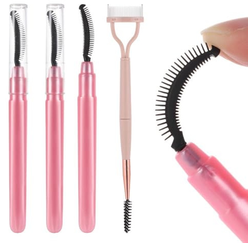 3Pcs Silicone Lash Brush and Eyelash Comb Eyebrow Brush,Eyelash Separator Mascara Applicator No Smearing Clumping,Lash Brush for Natural Lifted Cosmetic Brushes Tools(Pink Set)