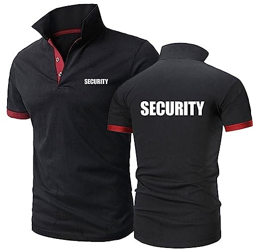 TGFQINAM Poloshirts Für Herren T-Shirts Für Security Rugby T-Shirt Mit Kragen Oberteil Kleidung Knöpfe Kurzärmliges T-Shirt Nähte Activewear Grafik Bequeme -Black+Red||L