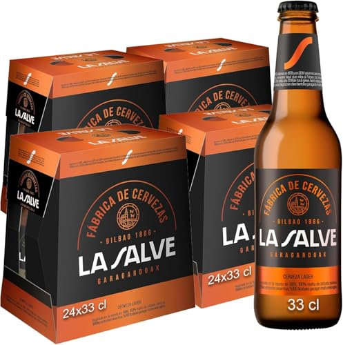La Salve Lager, Pack de 24 Botellas x 33 cl, Cerveza Dorada, Genuina y Refrescante, 5% Volumen Alcohol