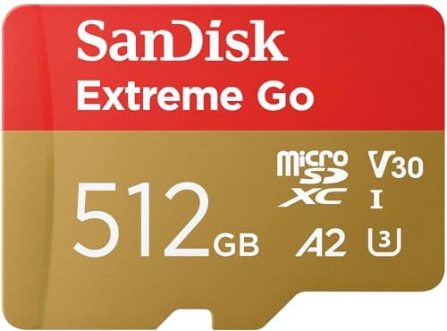 SanDisk Extreme Go microSDXC Karte 512 GB (Für Android Smartphones und Tablets, Action Cams, Drones, UHS-I, bis zu 200 MB/s 5K, 4K UHD, Rescue Pro Deluxe, V30, Class 10, U3) Für Amazon