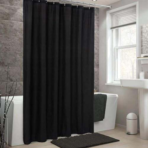 AEKDCL Rideau Douche Anti Moisissure en PEVA 100x190cm/39x75in(WxH) Noir Rideau de Douche Tissu Polyester Imperméable Lavable en Machine pour Baigoire Angle Salle de Bain avec 12 Crochets