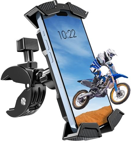 BUGANI Handyhalterung Motorrad, Handyhalterung Fahrrad, Einhandbedienung, 360°drehbar und verstellbar, Unterstützung für iPhone Samsung 4,7''-6,8''-Modelle