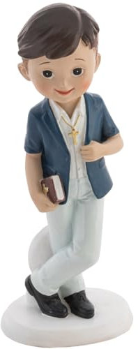 Kommunion Deko Tortenfigur für Kommunionskuchen Mädchen Junge weiß Dekoration Tisch-Deko (Junge mit Kreuz & Bibel)