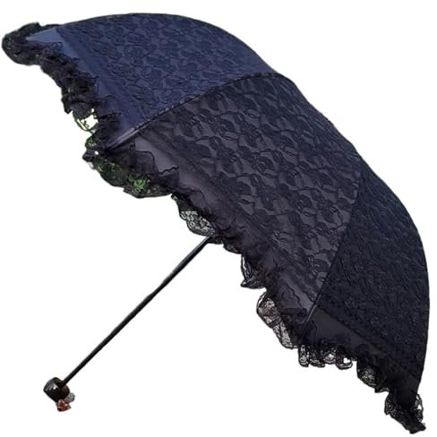 TYNXK Parapluie Lace Parasol Wedding Parapluie en Dentelle for Femmes, Vintage, Parasol UV, Portable, Voyage, Princesse, Mariage Parapluie en Dentelle(Black)