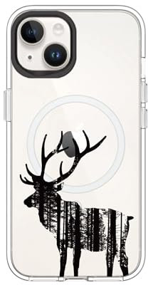 RhinoShield Clear Case kompatibel mit MagSafe für [iPhone 13/14]|Überragende Magnetstärke, Vergilbungsresistenz, Kristallklar, optimaler Schutz - Schwarz Kamera-Ring [The Winter Buck]