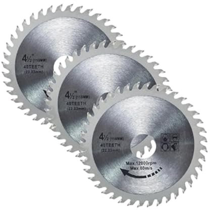 Yuiturt 3 Pcs 115mm 40 Teeth Circular Saw Blade Carbide Tipped for Woodworking, 4.5 Alloy Steel Cutting Disc for Angle Grinder, Professional Finishing Saws for Wood, Plastic