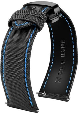 JVEIWAD 20 mm 21 mm 22 mm 23 mm 24 mm Nylon-Leder-Armband, kompatibel mit Tag Heuer Citizen No.5 WATCH Herren Damen Canvas Stoff Uhrenarmband(Blue line-black,21mm)