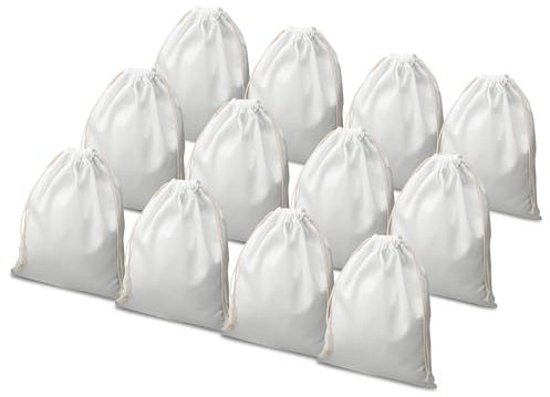 woric Lot de 12 sacs en tissu de 25 x 30 cm - Petits sacs en coton avec cordon de serrage - Sac en tissu à peindre - Pour anniversaire d'enfant, mariage, calendrier de l'Avent