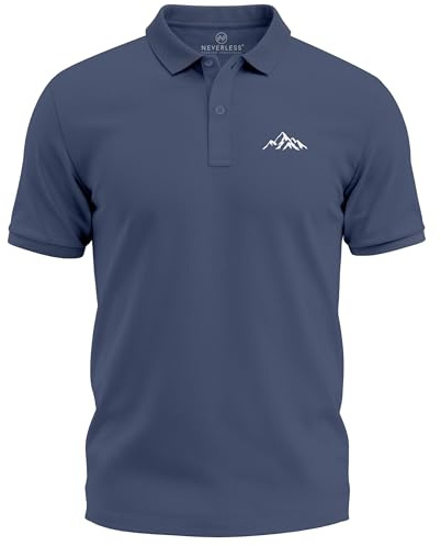 Neverless® Poloshirt Herren Bedruckt mit Berg Logo– Outdoor-inspiriertes Kurzarm Polo aus Baumwolle – Ideal für Wandern Freizeit Natur