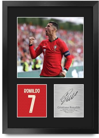 HWC Trading Cristiano Ronaldo Portugal Gifts Printed Signed Autograph Picture for Football Fans and Supporters - A3 Portrait Framed