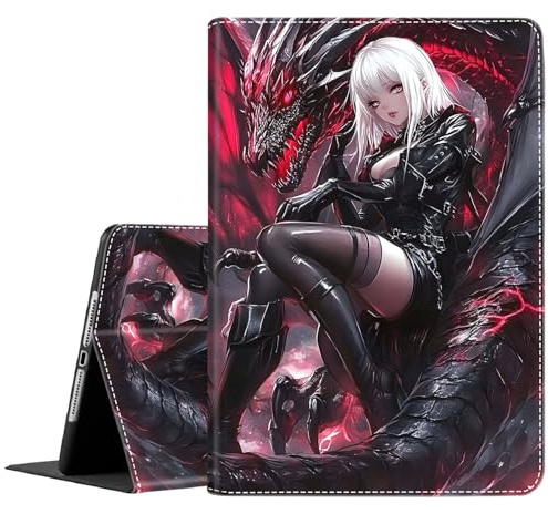 Case for New iPad (A16) 11th Generation 11 Inch 2025, for iPad 10th Generation 10.9 2022, Multi-Angle Smart Stand Cover Auto Sleep/Wake, Anime Girl and Red Dragon