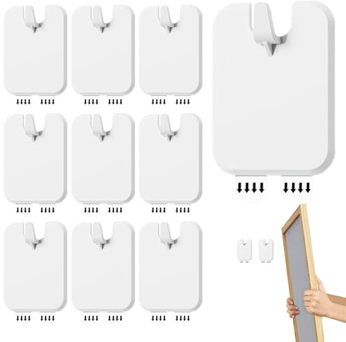 Picture Hangers for Drywall – 10-Pack Adhesive Wall Picture Hooks | No-Drill Frame Hangers for Photos, Posters, Artwork | Removable Wall Mount Hooks for Apartment, Dorm, School, and Home Decor