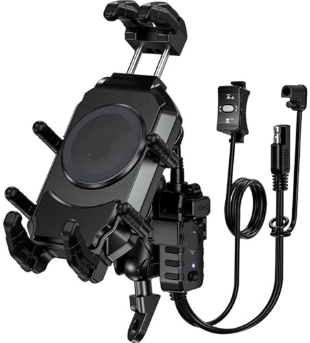 Soporte Movil Bicicleta Soporte para teléfono de Motocicleta con Cargador inalámbrico de 15 W y 30 W PD/USB-C para Espejo retrovisor de Manillar. Soporte Móvil Moto(Rearview Mirror)