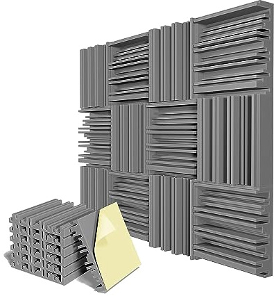 Sirxlevcy 6 Pcs Self-Adhesive Acoustic Foam Panels,12 X 12 X 2 Inches Sound Absorbing Foam,Recording Studio Sound Proof Foam Grey Easy Install